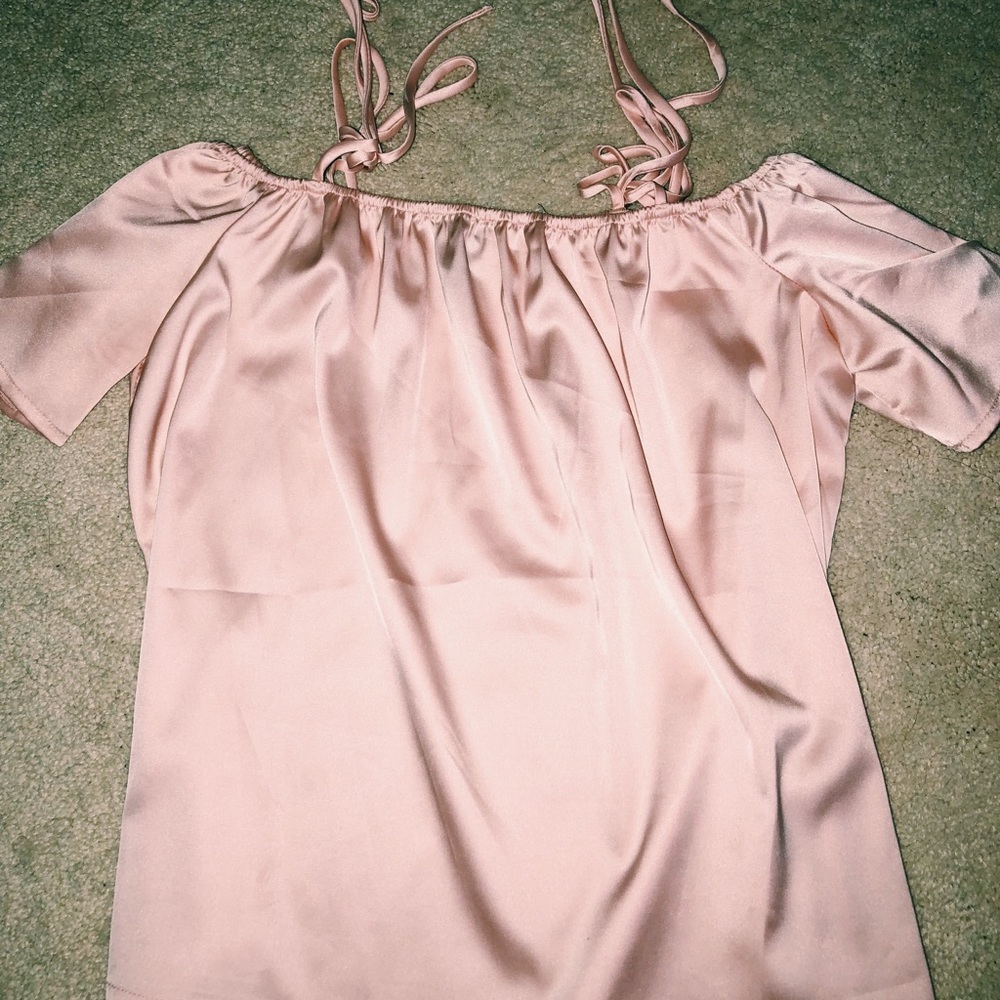 Satin pink shoulder tie top